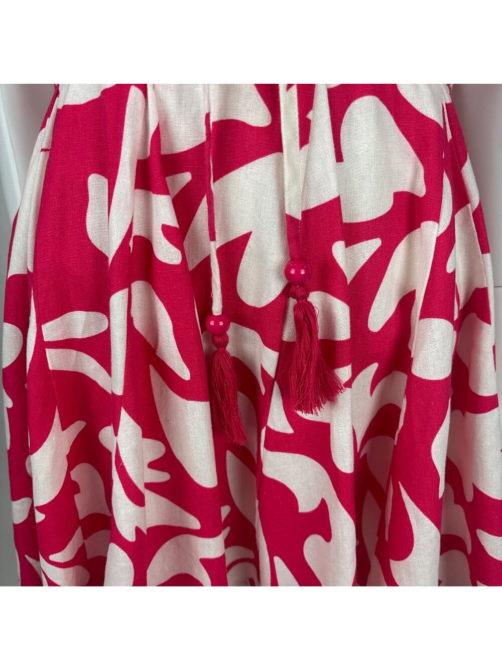 House of Harlow 1960 Hot Pink Linen Dress Womens Size 10 Puff Sleeves Plunge Nec - Picture 5 of 14